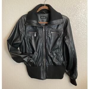 New Look Black Faux Leather Cropped Bomber Jacket Sz 1X
